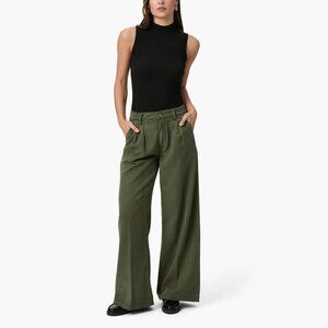 PAIGE 'Aurora' 32" Pleated Wide Leg Pants, Forest Green, 27